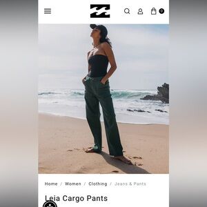 New billabong Leia green cargo pants, size 25